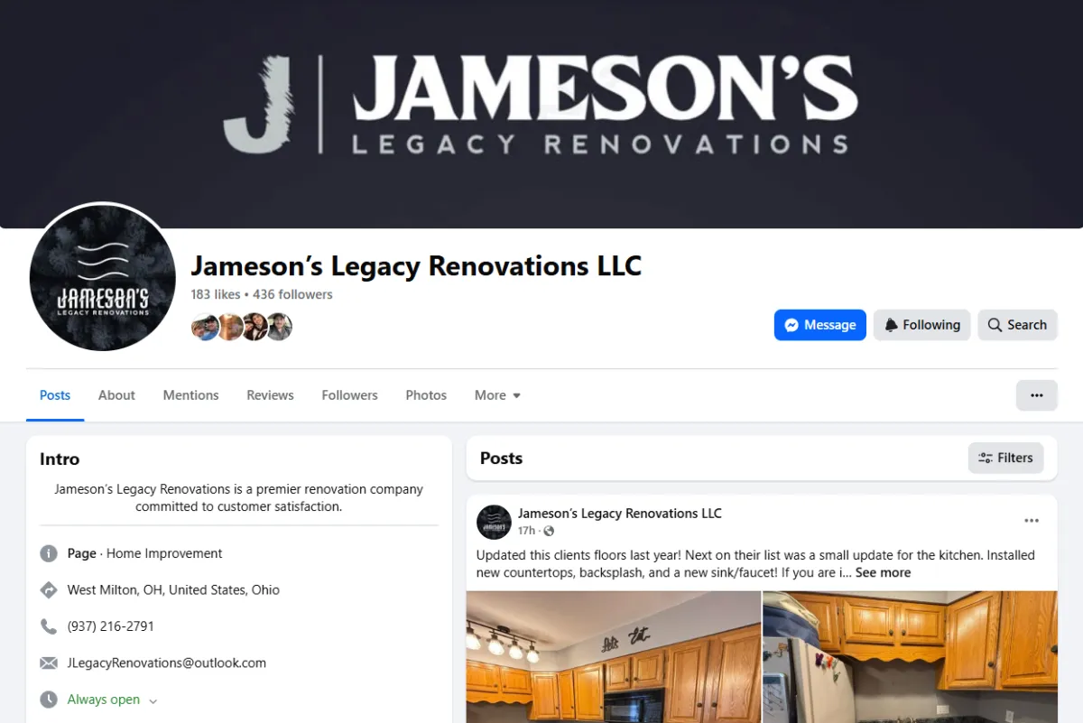 Jameson's Legacy Renovations Facebook page