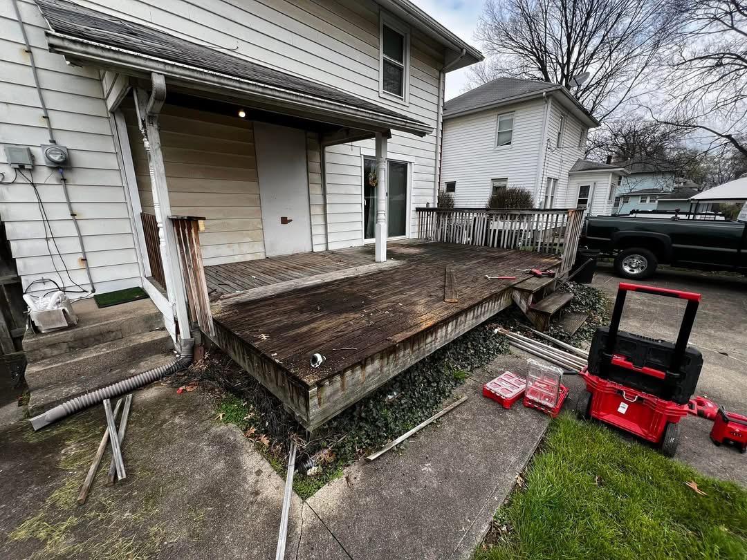 Old rotted deck before replacement, West Milton OH